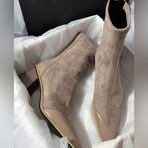 Beige Suede High-Heeled Boots